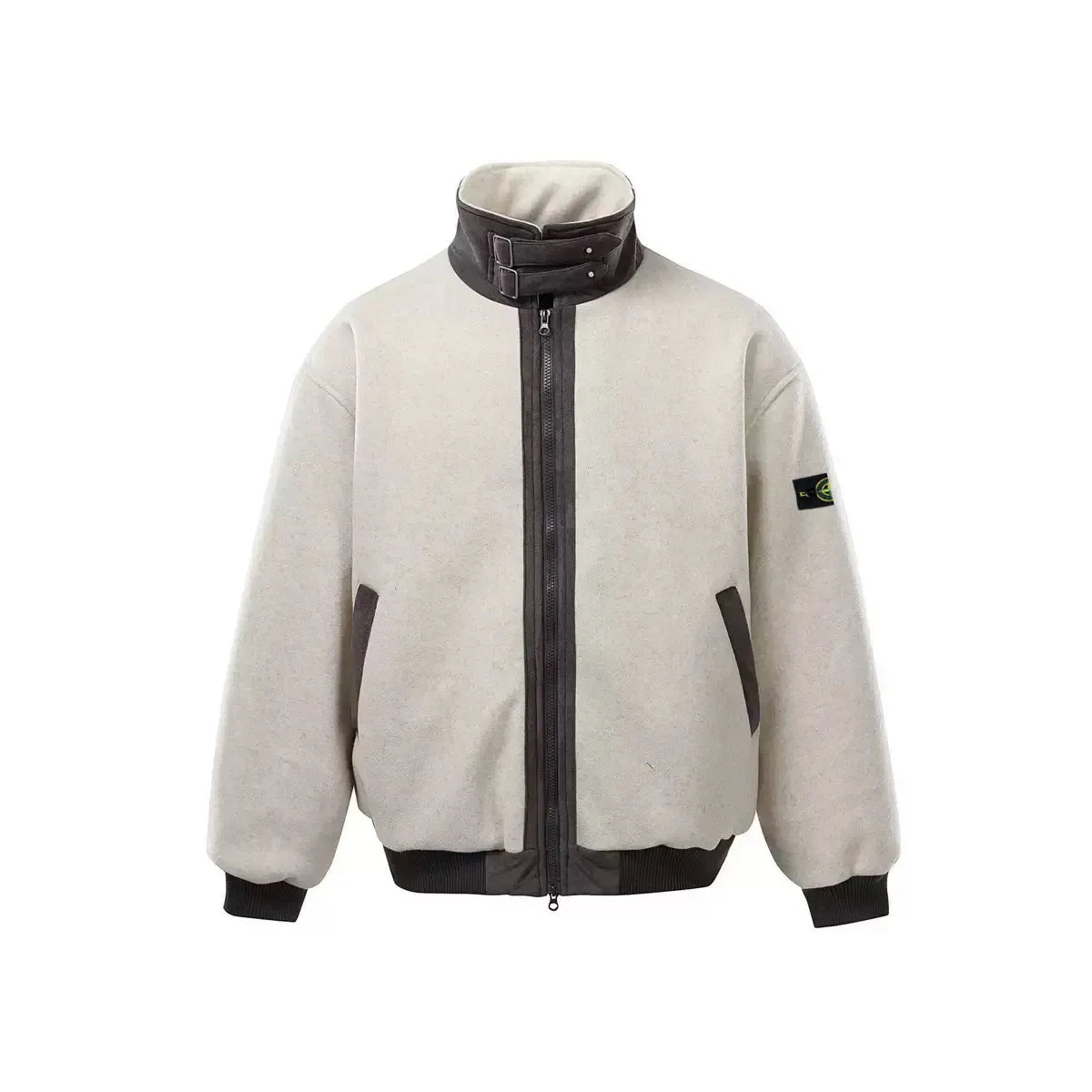 P490 Stone Island/Stone Island Heavy Wool Thickened Spliced Armband Cotton Jacket High-end outdoor brand Stone Island Heavy woolen spliced jacket Loose fit Retro color-blocking texture Fine woolen surface Smooth to the touch The upper body feels extremely warm Thickened cotton inside Delicate and soft cotton material doubles warmth while making the fit snug and not bloated A jacket and cotton jacket with both warmth and styling, retro, fashionable and unique Simple to wear to go out on the street. Full of trendy style. Recommended for fashionistas. Suitable for both men and women. Color: Beige Gray